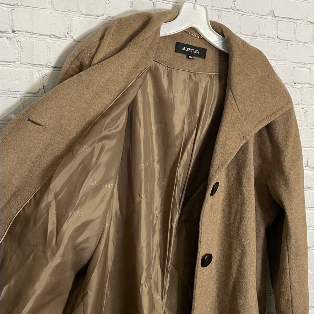 Ellen Tracy Camel Wheat Tan Wool Angora Blend Pea Coat Jacket Size 14W - Picture 7 of 11